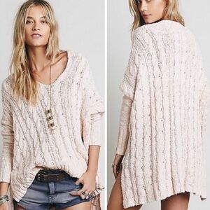 Free People Size  Easy Cable V-Neck Sweater Blush Pink Cotton